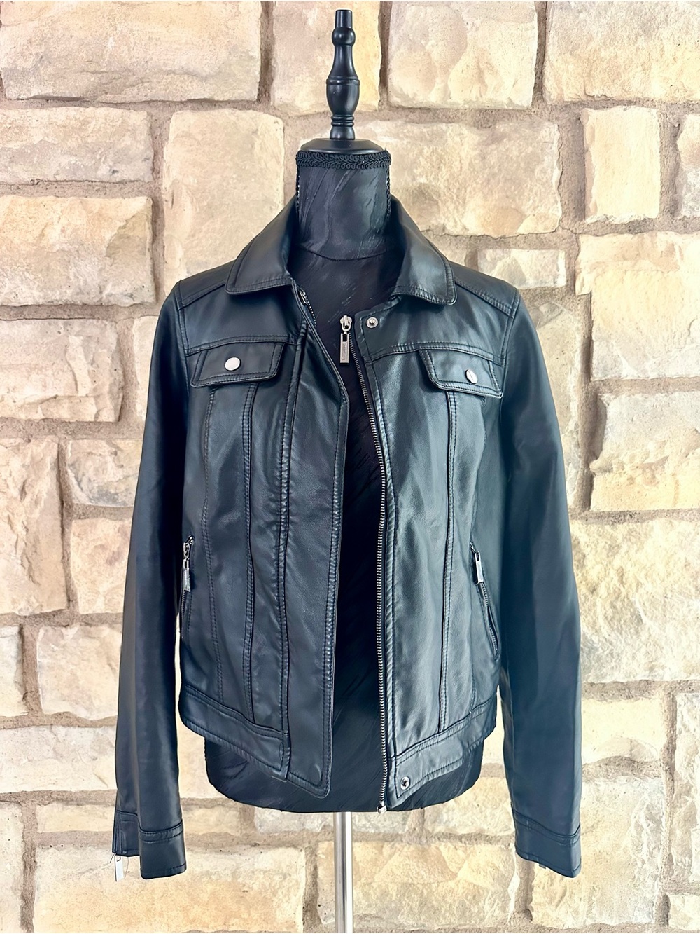 Classic Black Faux Leather Jacket